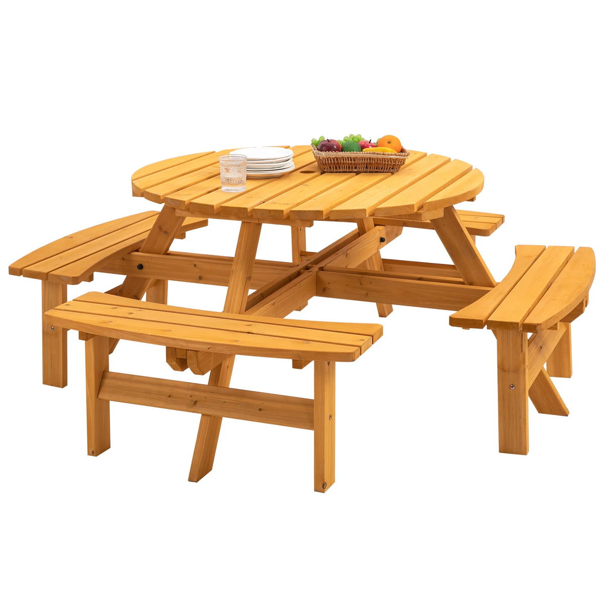 8-Person Wooden Picnic Table with 4 Built-in Benches N3674