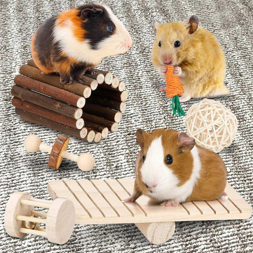Hamster Chew Toys Set Small Animal Molar Toys Teeth Care Wooden Accessories B407254