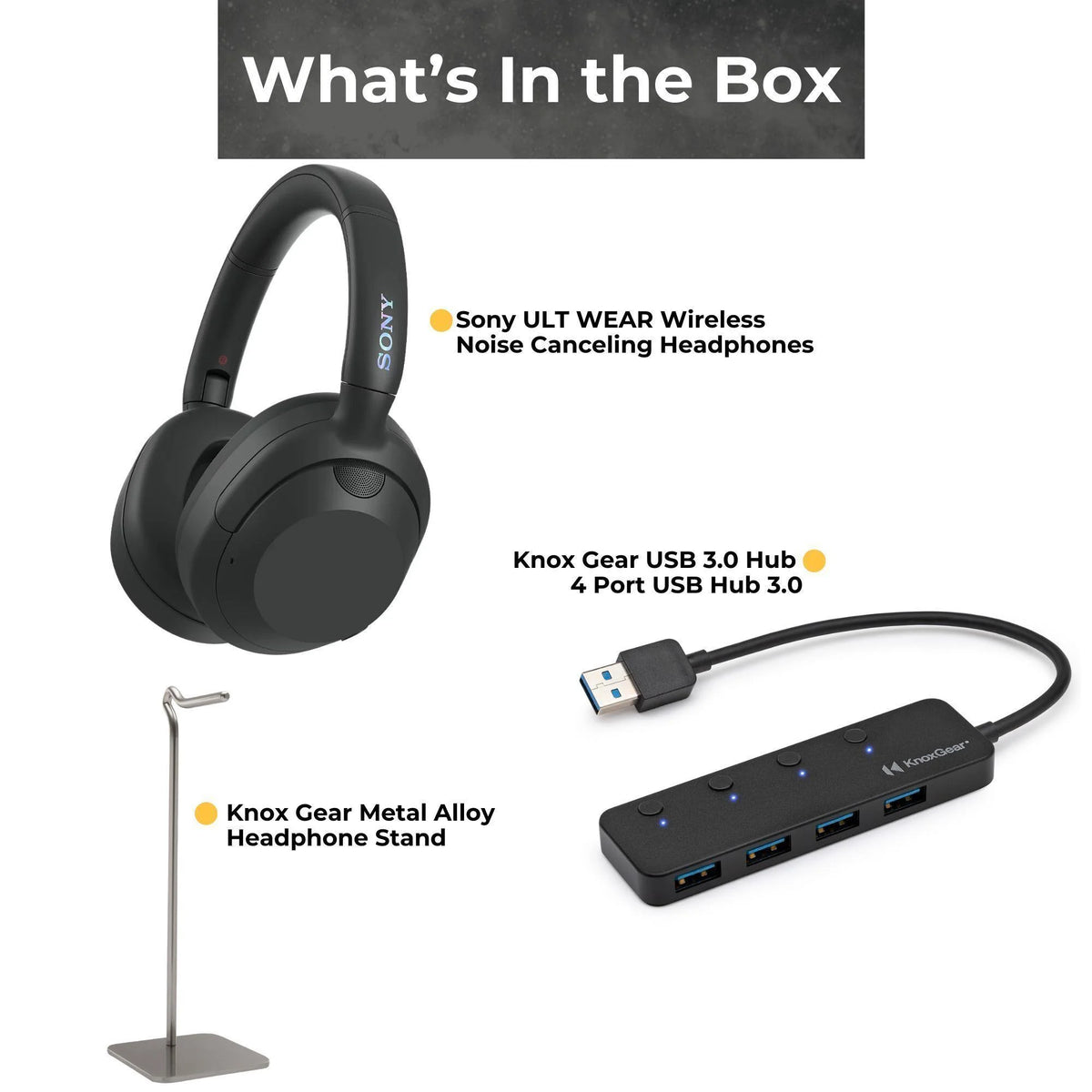 Black Noise Cancelling Headphones with USB Hub and Headphone Stand P524