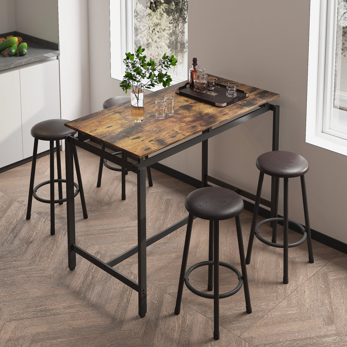 Bar Table Set with 4 Cushioned Stools W36178