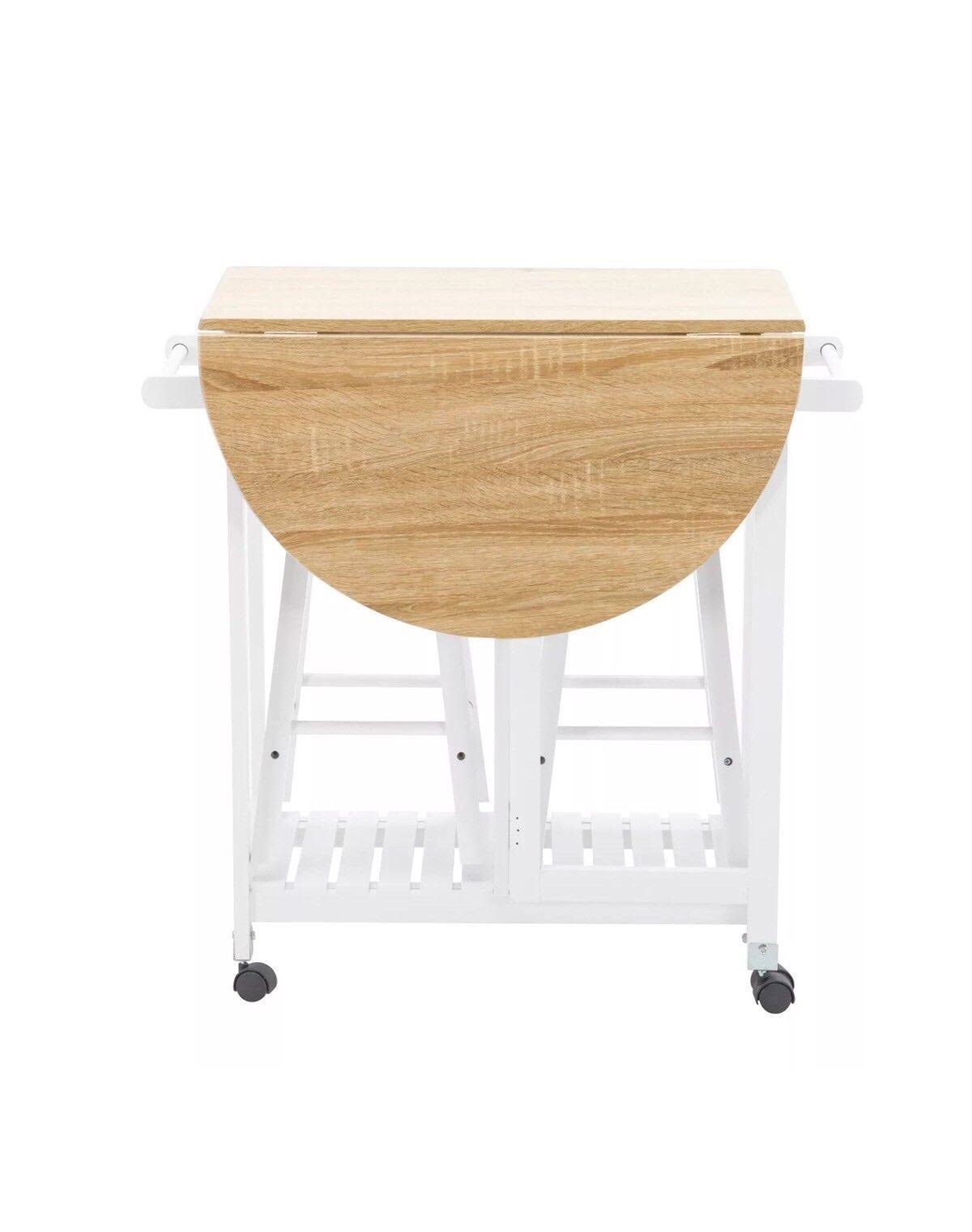 Oak Kitchen Island Cart with 2 Bar Stools and 2 Drawers N8773