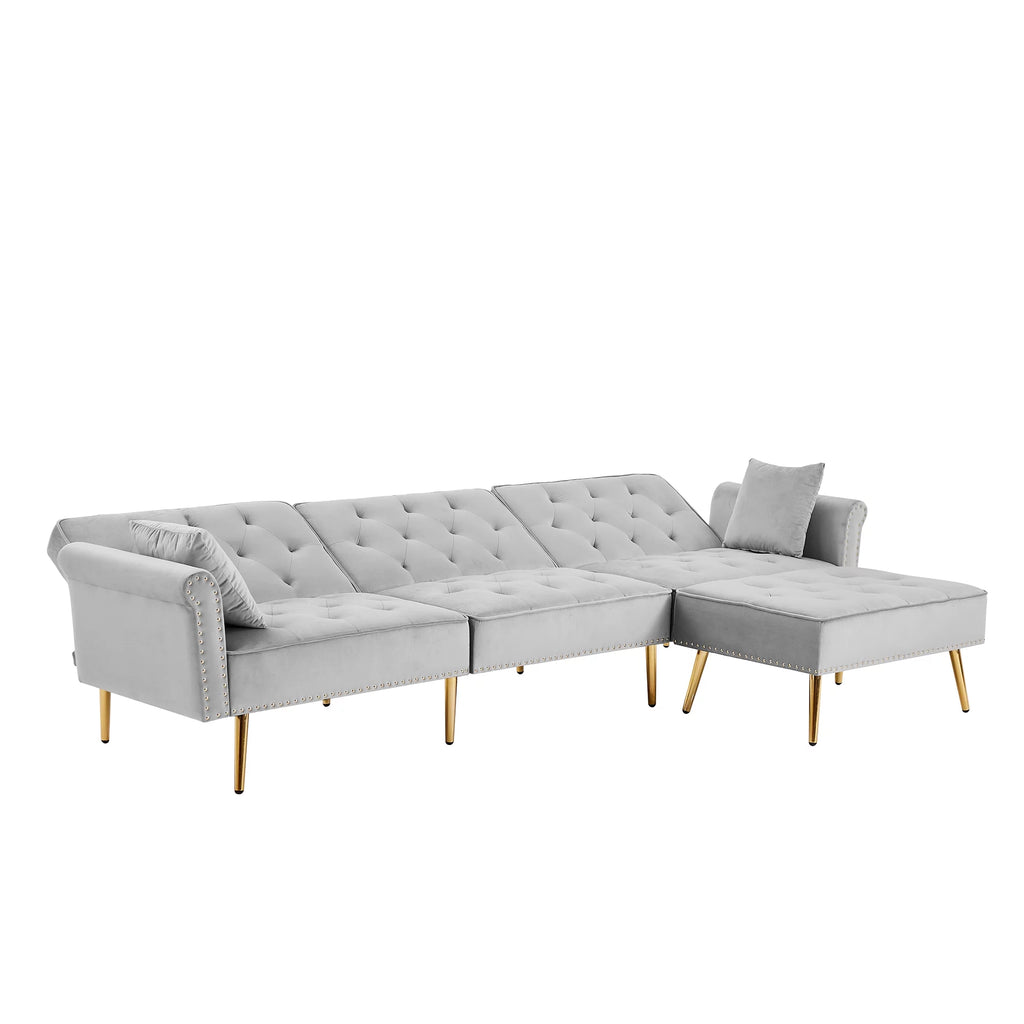 Light Grey Reversible Sectional Sofa Bed with Ottoman F757