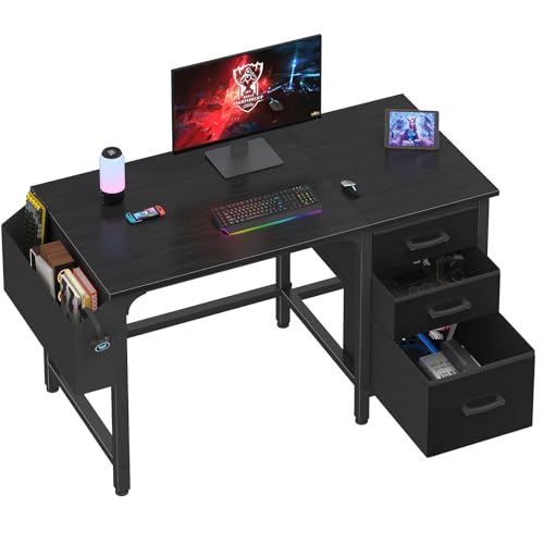 White 55 Inch Computer Desk with Fabric File Drawers Cabinet F14642