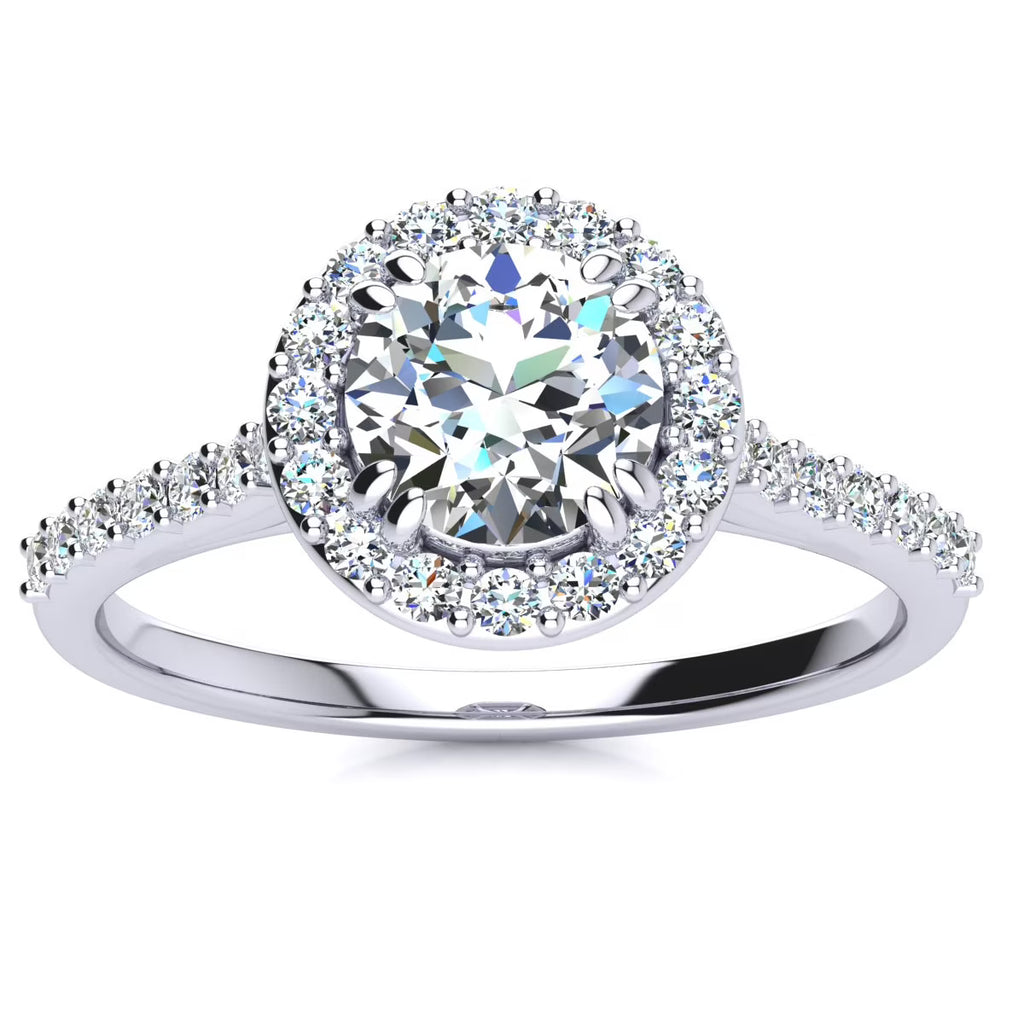 1 Carat Lab Grown Halo Diamond Engagement Ring In 14K White Gold Q477