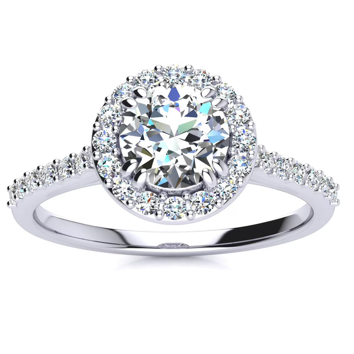 1 Carat Lab Grown Halo Diamond Engagement Ring In 14K White Gold Q477