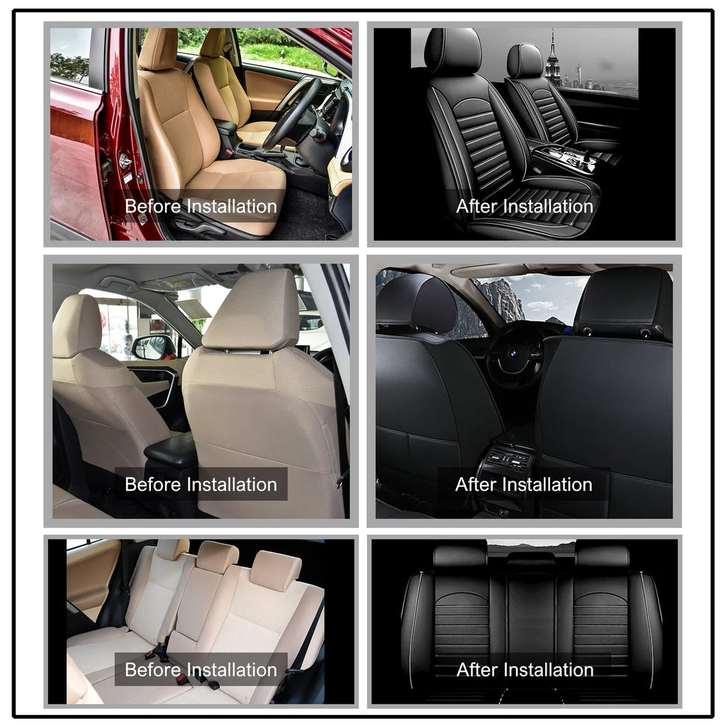 Black & White Faux Leather Car Seat Cover Full Set G5941