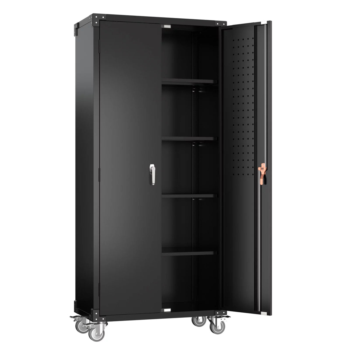Black Metal Storage Cabinet with Wheels and Pegboard N2609