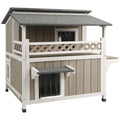Outdoor 2-Story Wooden Cat House with Balcony M715054