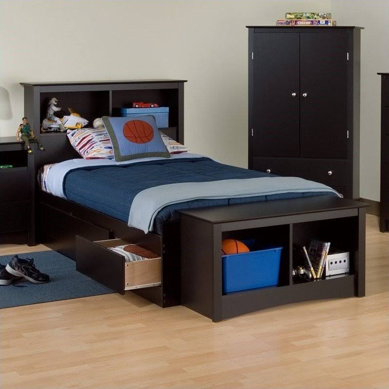 Black Twin XL Bookcase Platform Storage Bed G675171