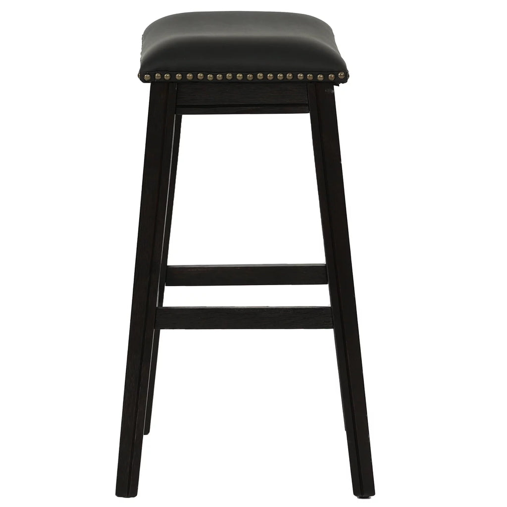 29" Black Faux Leather Saddle Bar Stool Set of 2 X518
