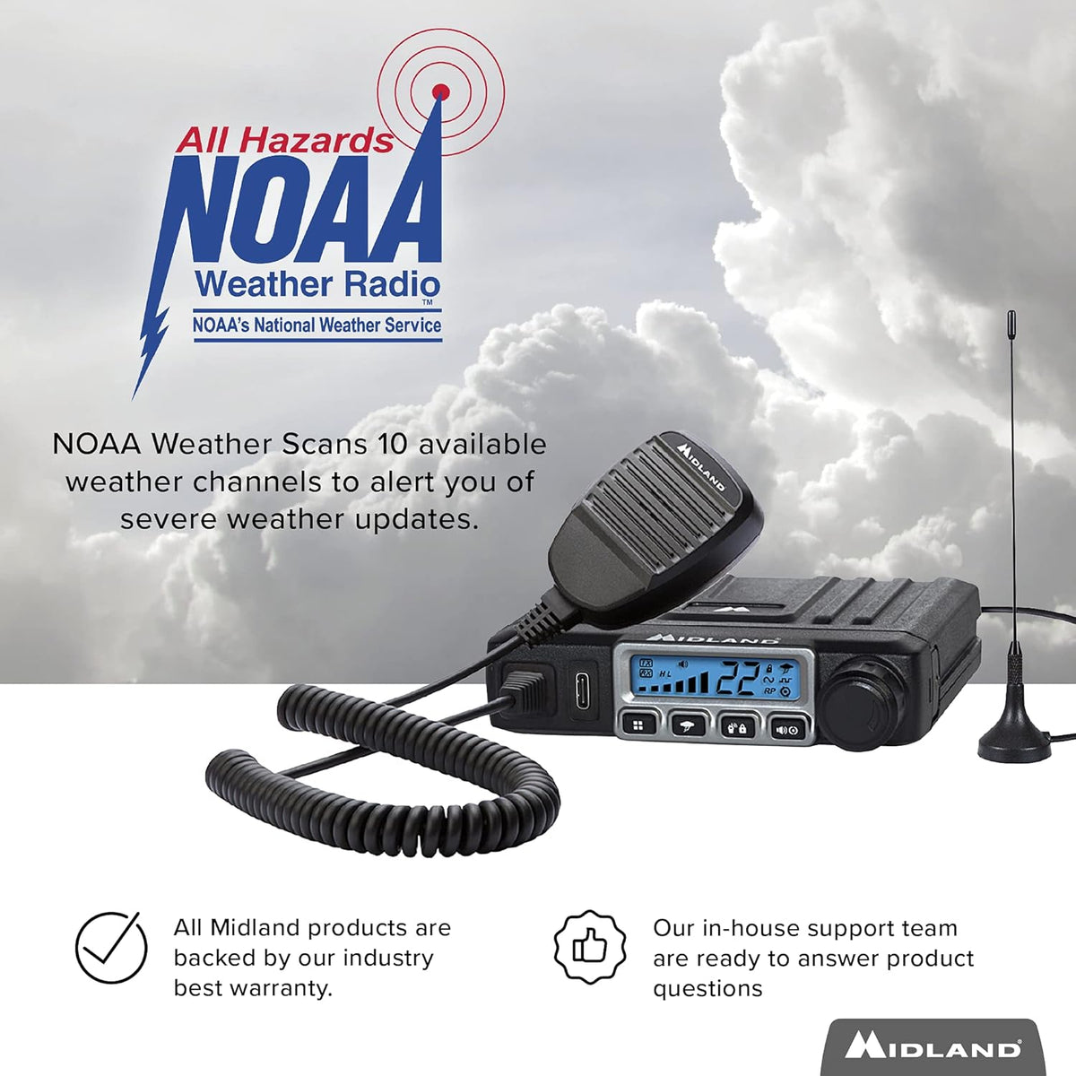 15 Watt GMRS MicroMobile Two-Way Radio with External Magnetic Mount Antenna (Black) H432